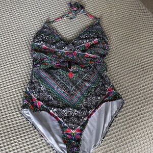 Laundry By Shelli Segal Black Multicolor Boho Halter One-Piece Size Large